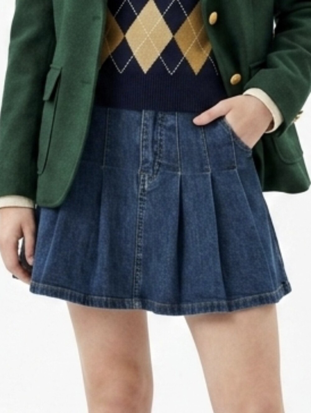 Y2k Vintage Happy Design  preppy school girl Women's Blue pleated skort Skirt